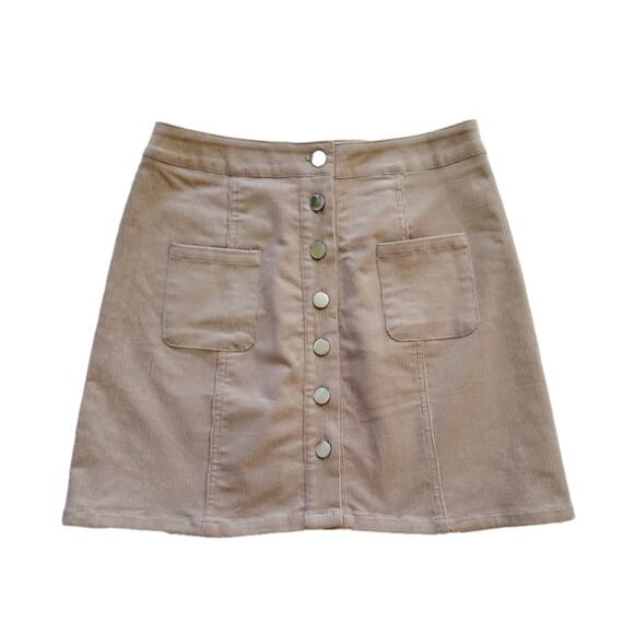Charlotte Russe Beige Corduroy Button Front Patch Pickets Mini Skirt Medium NEW - Picture 10 of 10